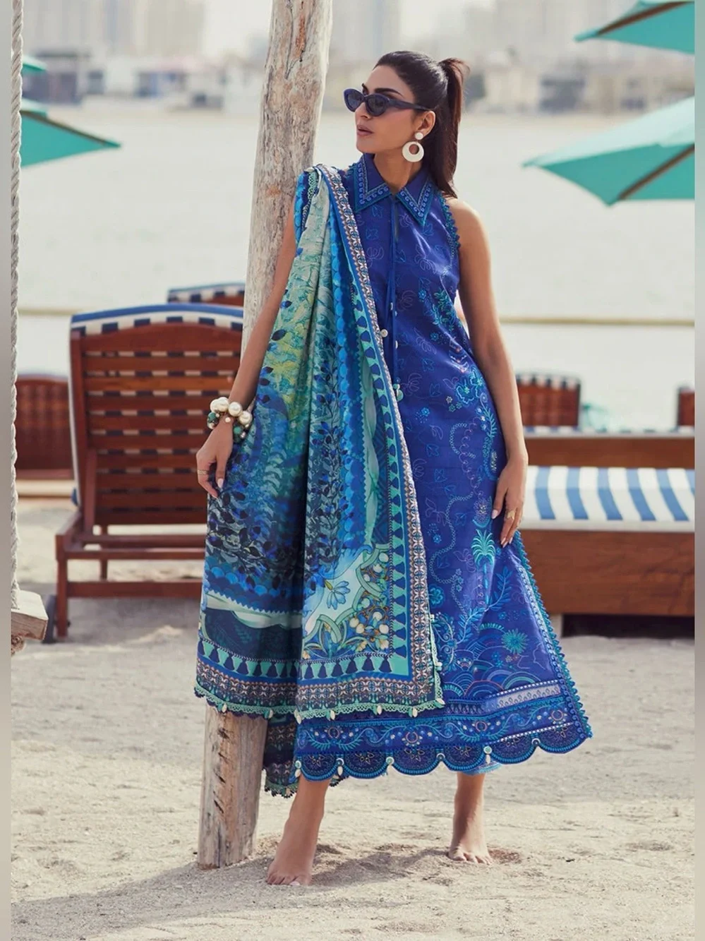 FARAH TALIB AZIZ | LAWN 25 | BERYL DEEP BLUE Indian Pakistani dress - Picture 1 of 9